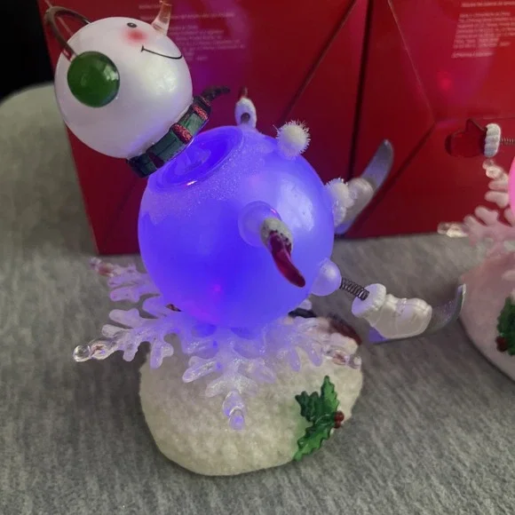 JCPenney Home Lighted Color Changing Acrylic Skiing Snowmen Pair Winter Vintage - Picture 6 of 16